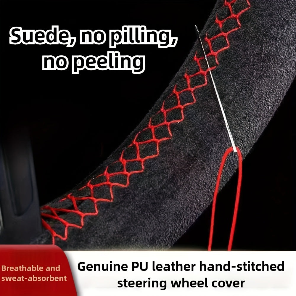 Cubierta de volante de cuero PU universal con reverso de peluche antideslizante y absorbente de sudor