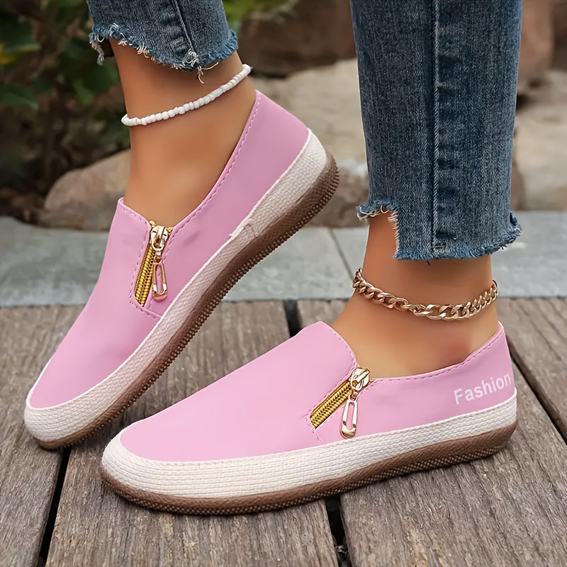 Women's Black Mary Jane Slip-On Shoes with Zipper and Chain Strap