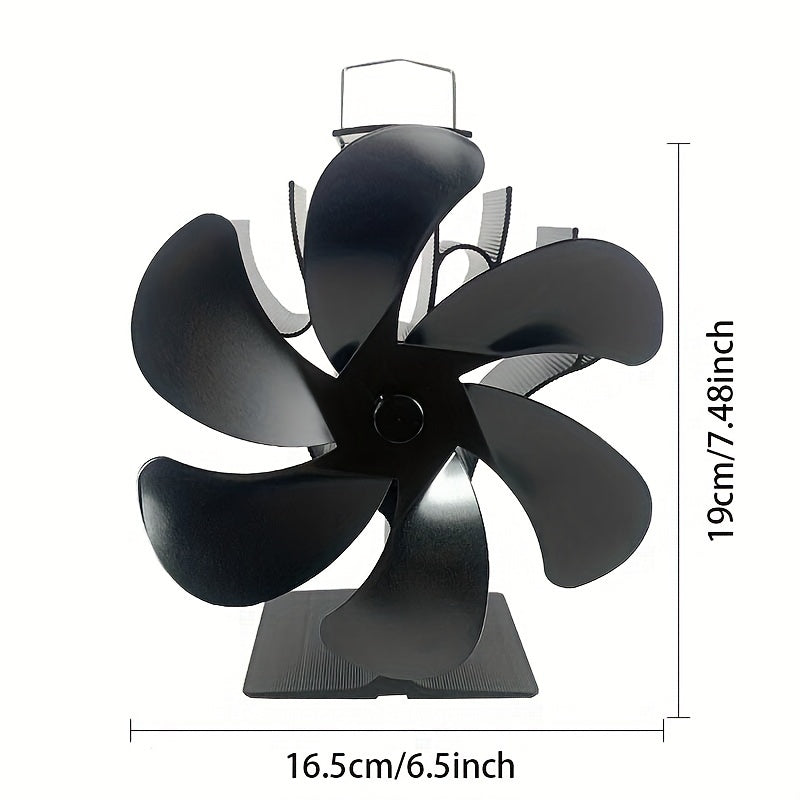 Portativ 6-pichoqli pechka ventilyatori, katta I-asos bilan, yuqori haroratga chidamli - elektr energiyasiga ehtiyoj sezmasdan samarali issiqlik taqsimoti