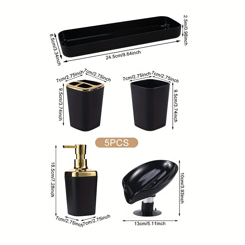 Black Bathroom Accessories Set with Lotion Dispenser Toothbrush Holder and Soap Dish