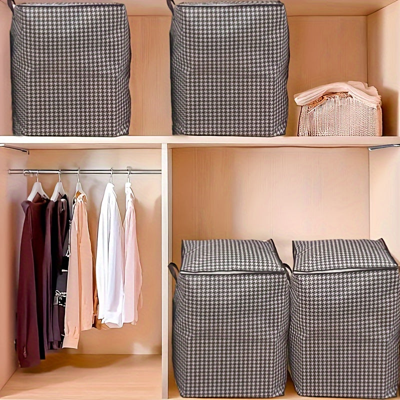 Houndstooth Fabric Storage Box for Clothes and Quilts Dustproof Moistureproof with Handles