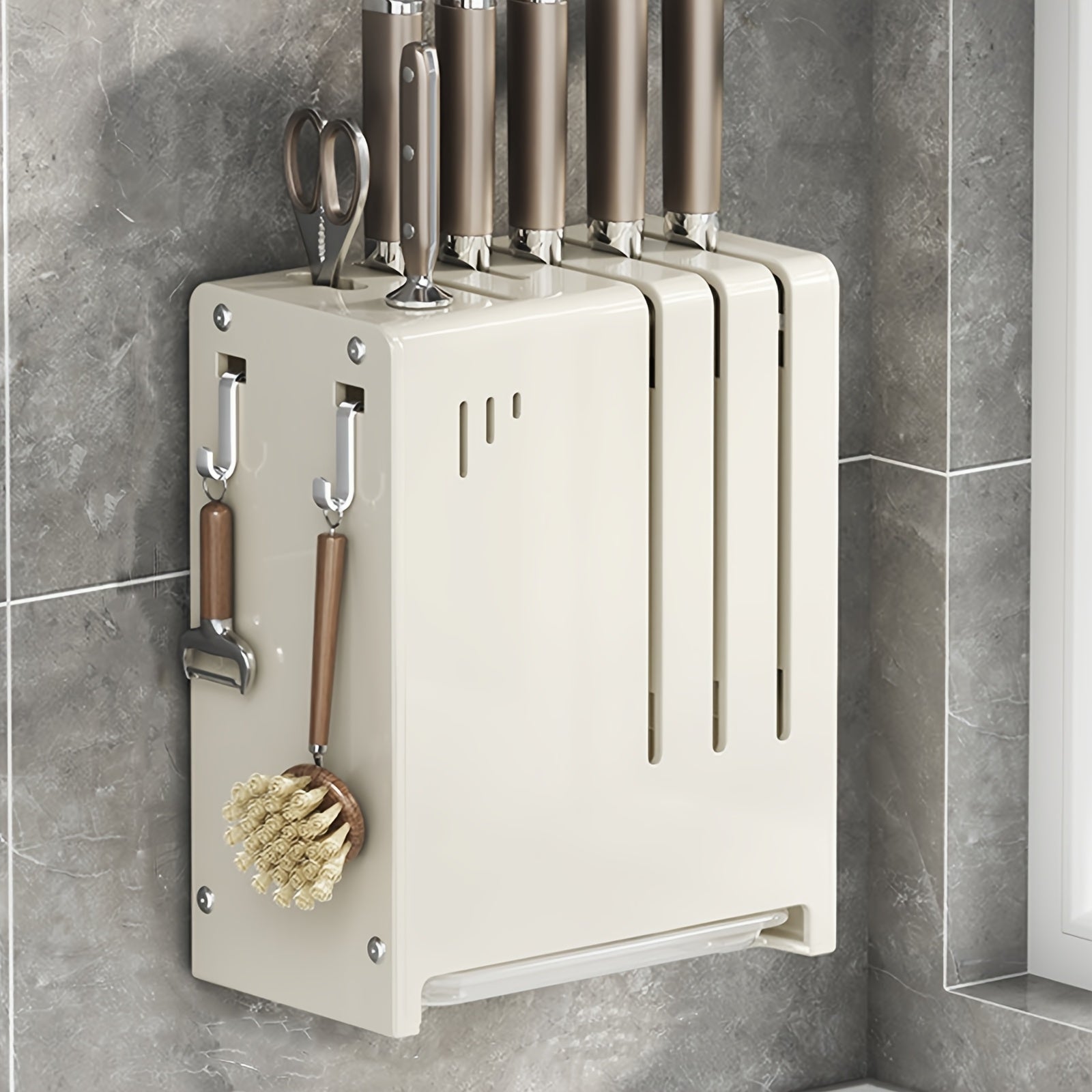 Stainless Steel Knife Block with Sharpener and Scissor Holder Countertop Organizer