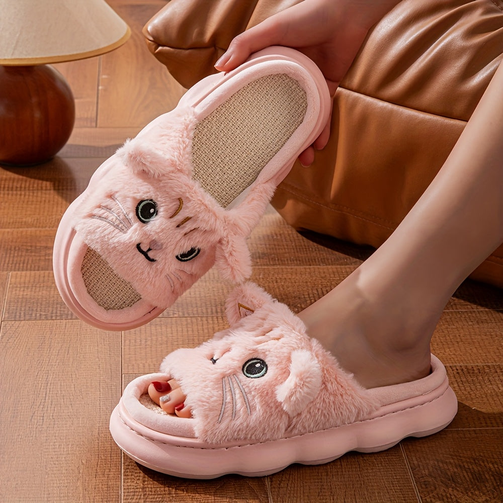Women Cat Slippers Soft Fabric EVA Sole Breathable Casual Home Footwear