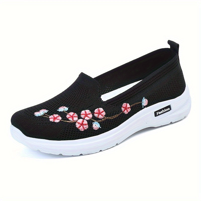 Ladies' Knitted Fabric Running Shoes with Embroidered Double-Layered Soles
