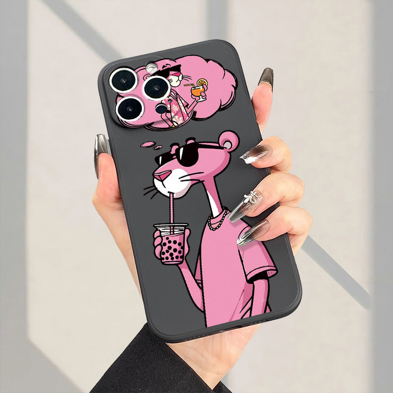 Pink Panther Silicone Phone Case for All iPhone Models Couples Protective Cover