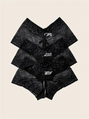 Women's Plus Size Lace Crotchless Briefs with Bow Decor and Cut-Out Details