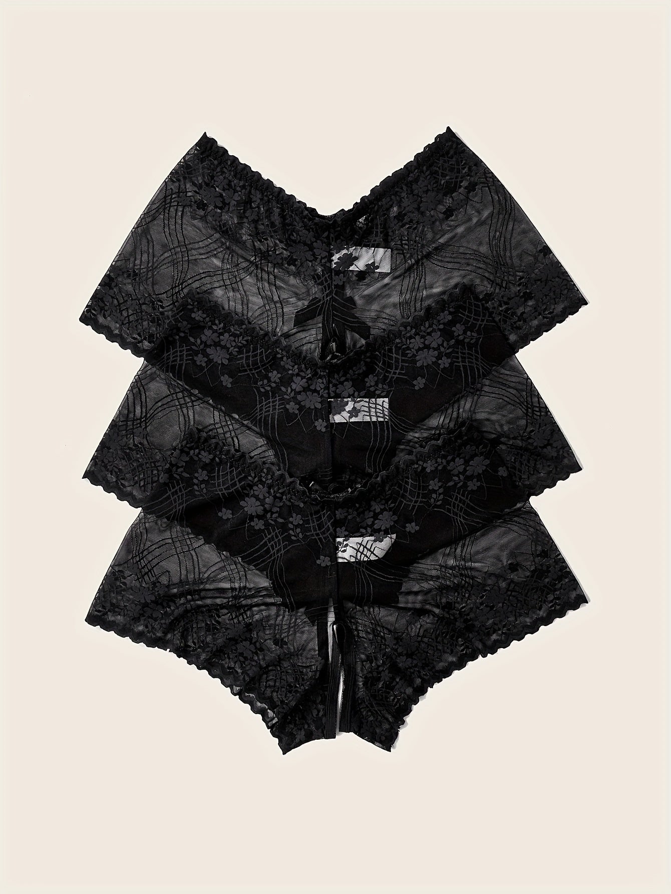 Women's Plus Size Lace Crotchless Briefs with Bow Decor and Cut-Out Details