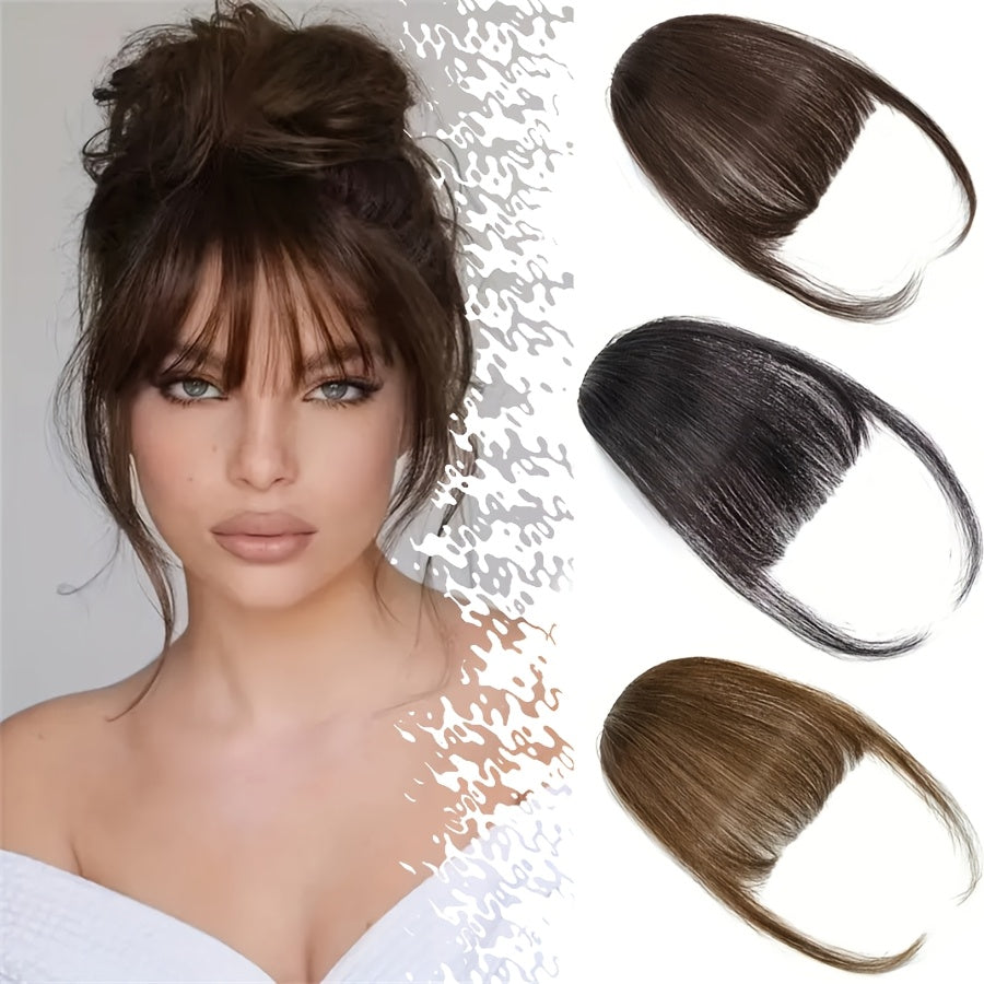 Unisex Synthetic Bangs Hair Clip Deep Brown Black Daily Wear Elegant Style