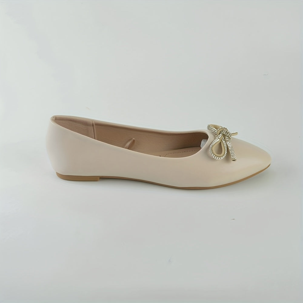 Women's Pointed Toe Slip-On Flats with Bow Casual Work Shoes Black White