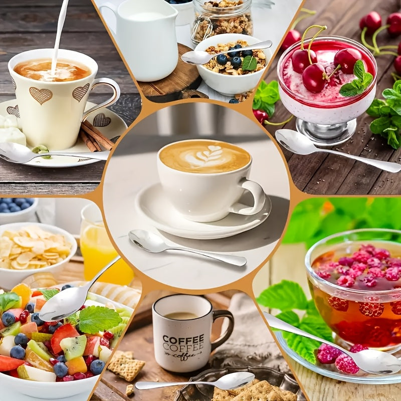 12 ta kichik zanglamaydigan po'latdan yasalgan qahva qoshiq to'plami 13.46cm, idishga mos, espresso aksessuarlari