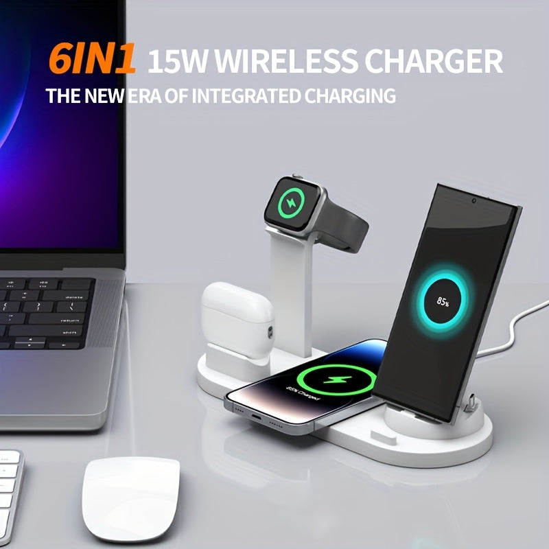 Wireless Charging Station 6-in-1 Fast Wireless Charger for iPhone, Samsung, Android, AirPods, Smartwatch