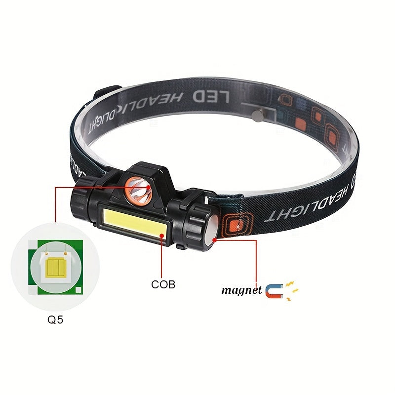 Multi-Functional LED Headlamp with COB Light USB Rechargeable Waterproof Non-Waterproof