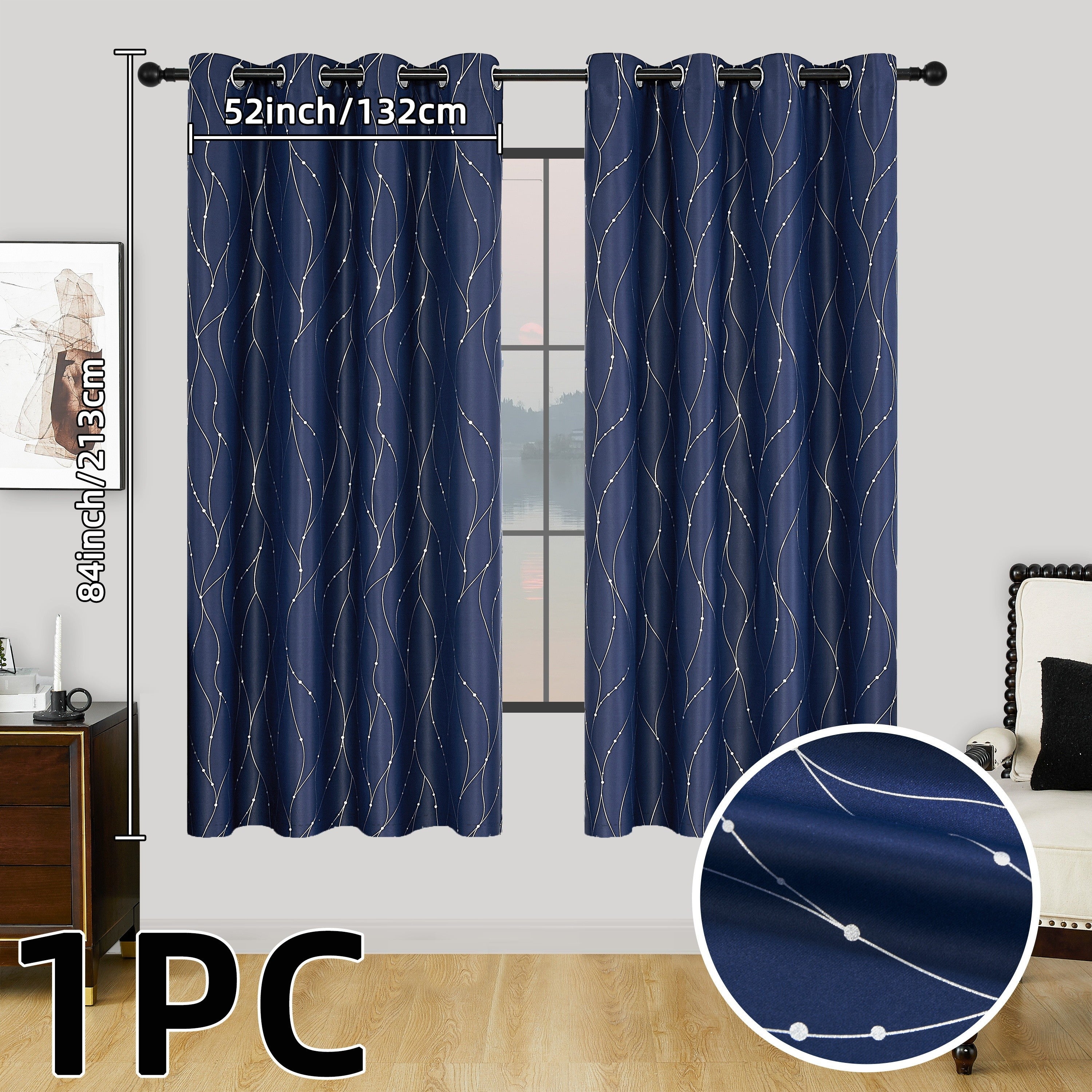 Geometric Pattern Blackout Curtain with Heat Insulation Oil Print Grommet Top for Bedroom Living Room Office
