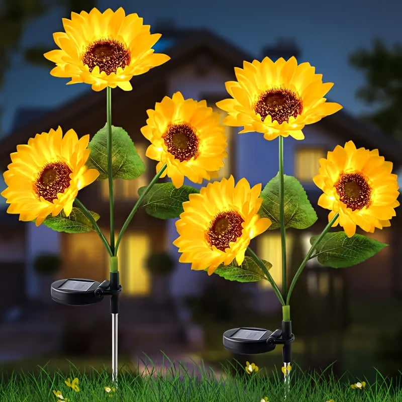 Solar Powered Garden Lights with 3 Sunflower Heads, Dimmable, IP65 Waterproof