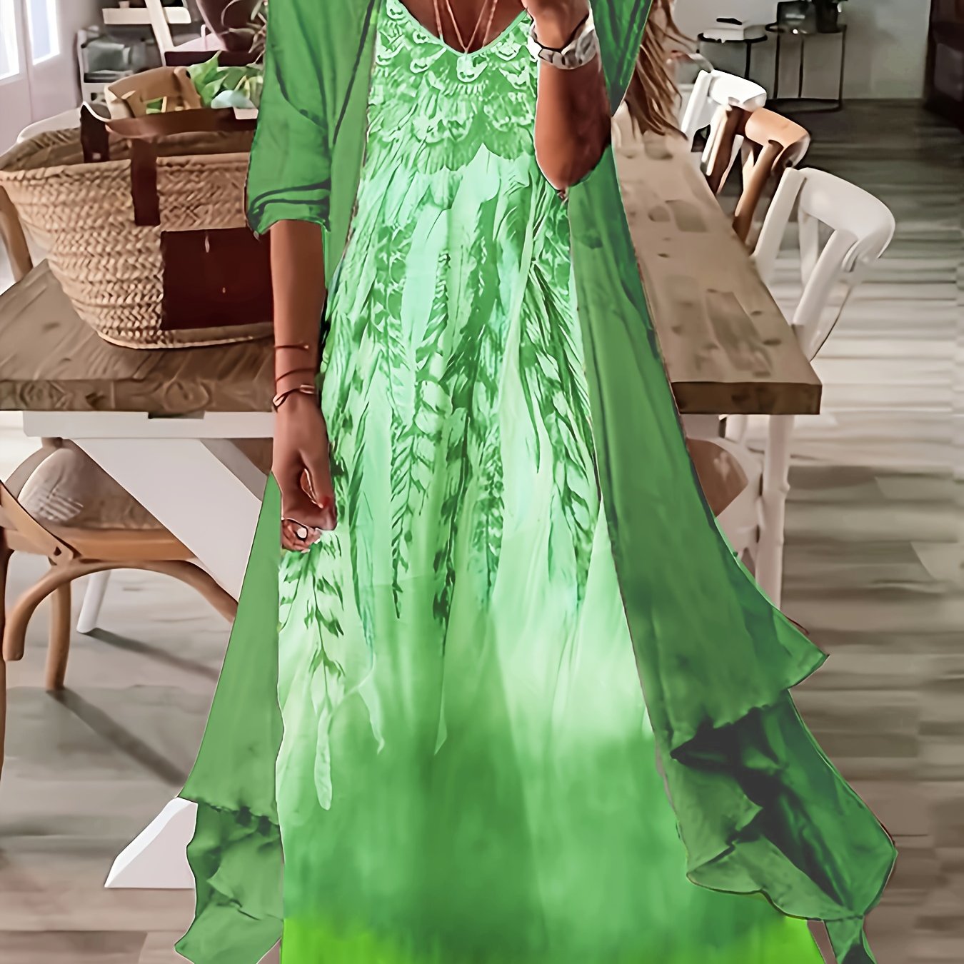 Vintage Floral Printed Short Sleeve Dress with Pleats and Fake Two-Piece Design