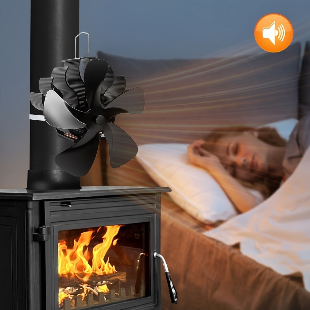 Black 5-Blade Heat-Powered Fireplace Fan for Wood and Pellet Stoves