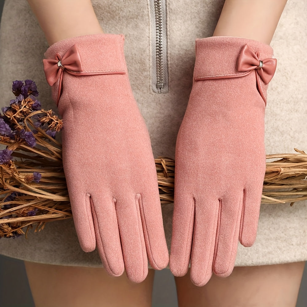 Women's Touchscreen Gloves with Bow Accent Cozy Split Finger for Cold Autumn Winter