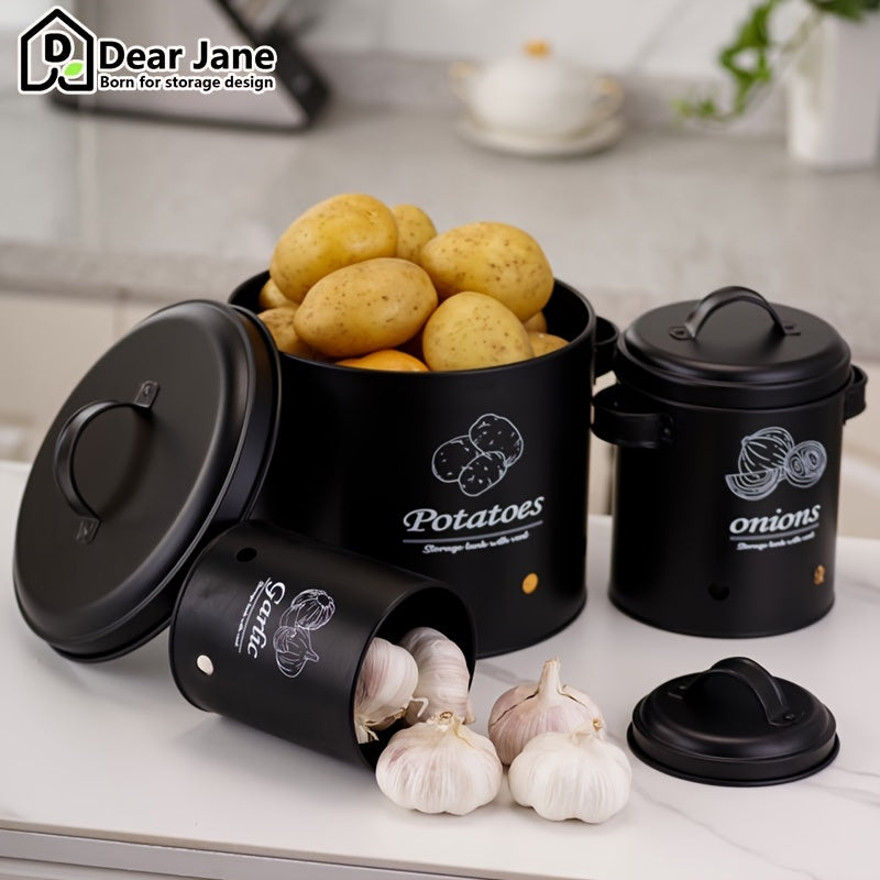 Metal Garlic Keeper Set 3-Pack Vented Storage Containers for Garlic Potatoes Onions