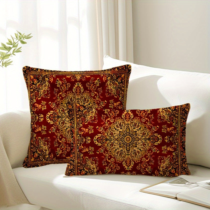 Geometrik qizil qabilaviy bosma yostiq qopqog'i ikki o'lchamda, yashash xonasi yoki yotoqxona uchun uy bezaklari uchun mukammal. Yostiq ichki qismi kiritilmagan.