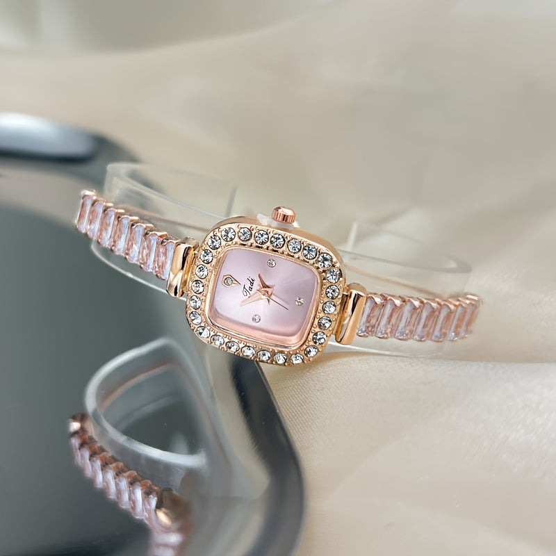 Ayollar uchun kvadrat rhinestone kvarts soat, vintage uslub, sozlanadigan bilaguzuk, partiyalar uchun