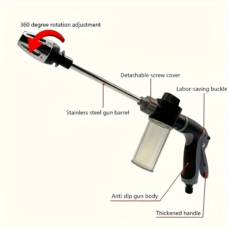 High-Pressure Car Wash Gun with Multifunctional Garden Hose Nozzle and Adjustable Rod Sprayer