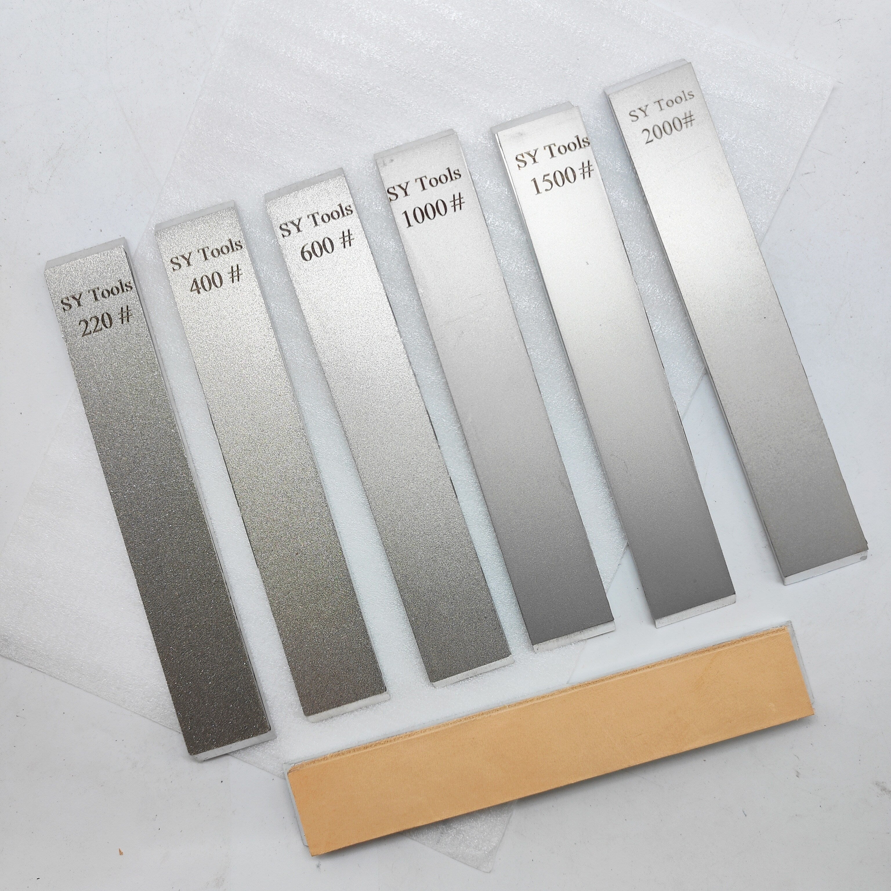 Set of 7 Diamond Whetstones for Knife and Tool Sharpening with Leather Base