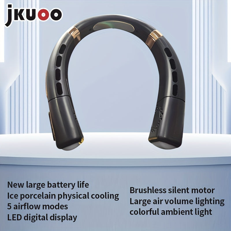 Portable Bladeless Neck Fan with Dual Motors LED Display Hands-Free Rechargeable USB for Travel Outdoor