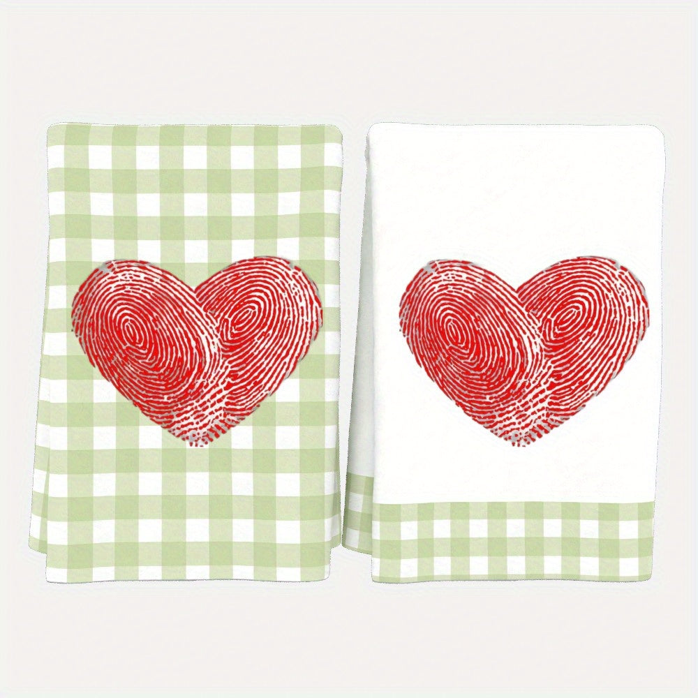Valentine's Day Heart Print Tea Towels 2-Pack, 45.72x66.04 cm, Soft Polyester