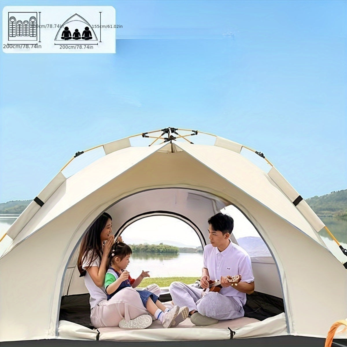 4-Person Waterproof Pop-Up Tent with Fiberglass Poles Oxford Cloth for Camping Hiking Beach