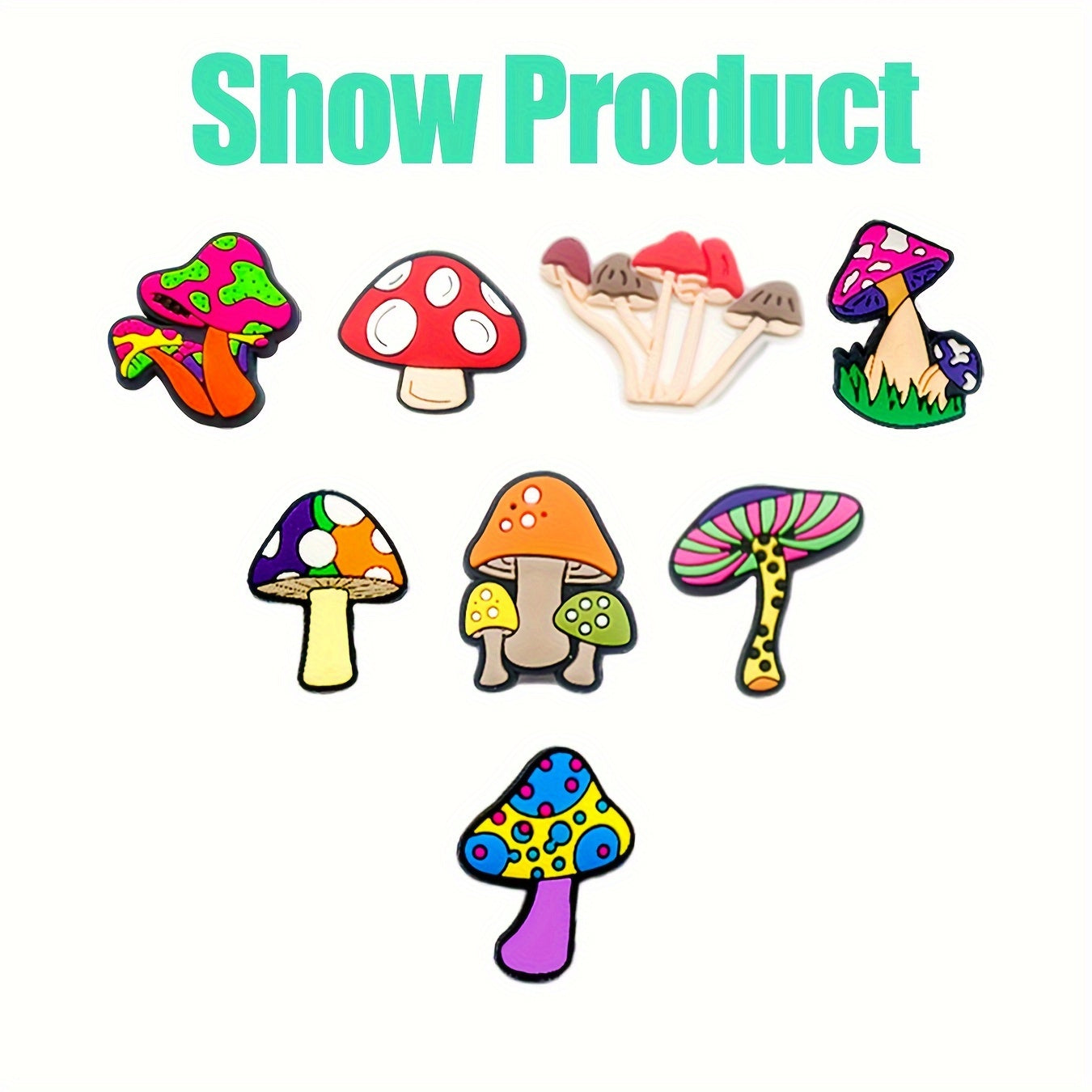 20pcs Mushroom Shoe Charms Green Mushroom PVC Shoe Decorations for Sandals