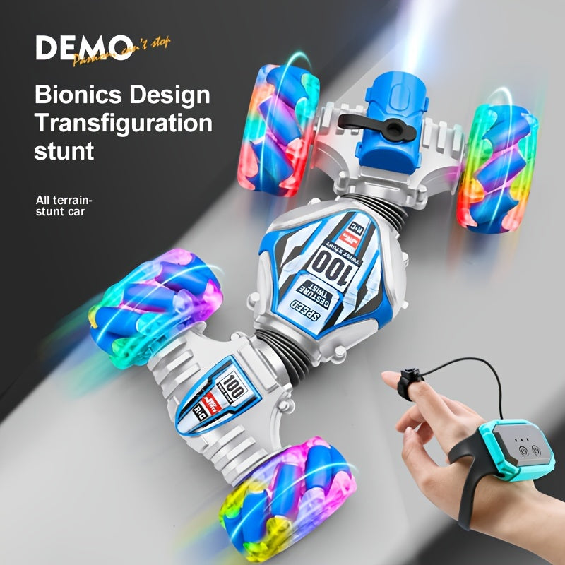 Gesture Sensing RC Car with Spray Emission Climbing Stunts Weatherproof Flashing Lights Blue Black
