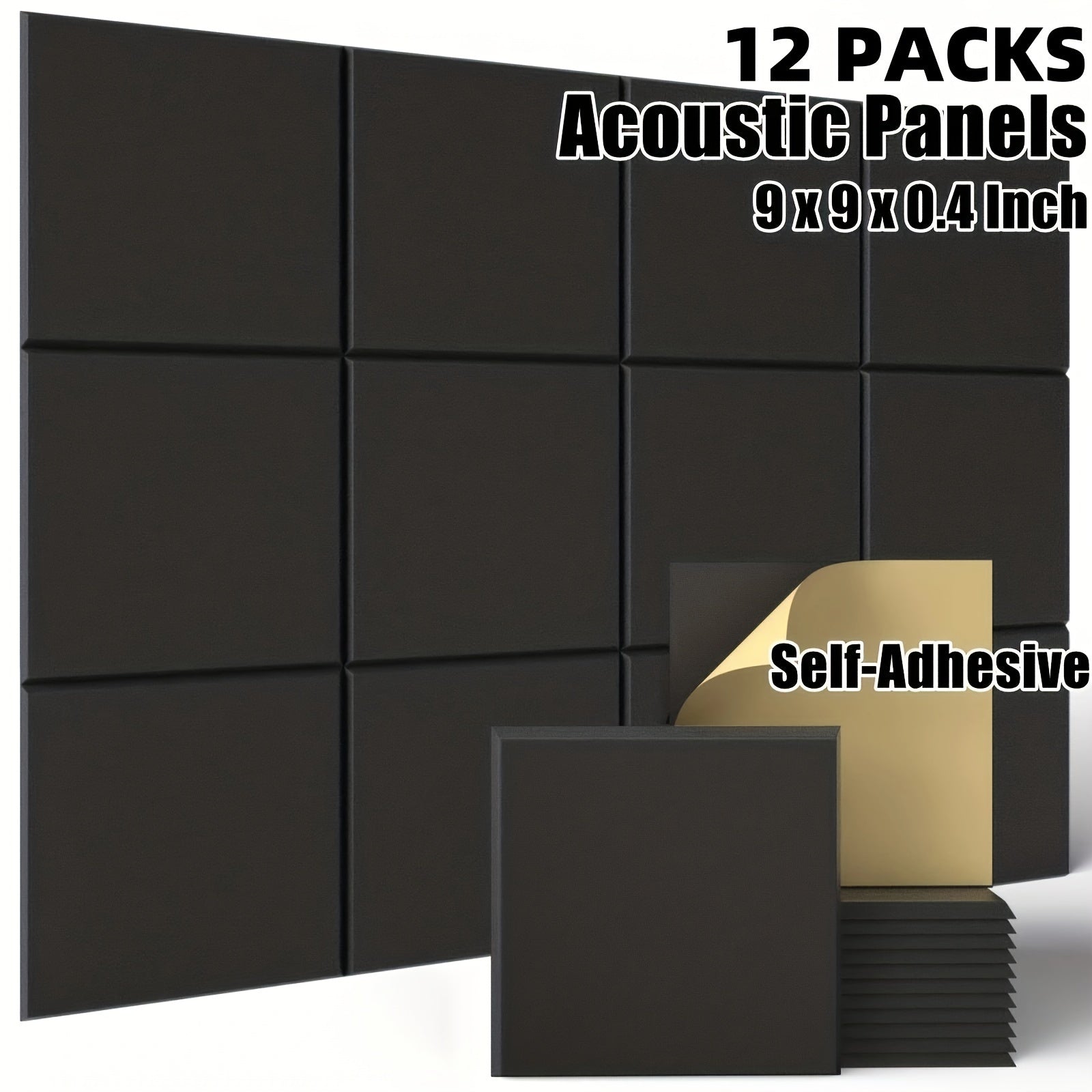 12pcs Acoustic Foam Panels 22.86cm Square Self-Adhesive Soundproof Tiles for Home Office Studio