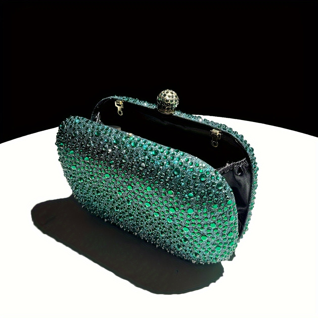Emerald Green Handbag with Gold Chain Rhinestone Evening Bag for Formal Events