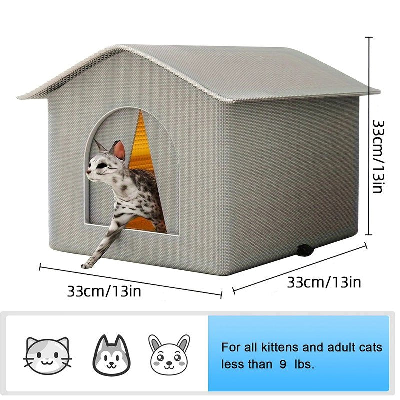 Outdoor Cat House Oxford Cloth Insulated Weatherproof Shelter with Raised Stand and Double-Sided Mat