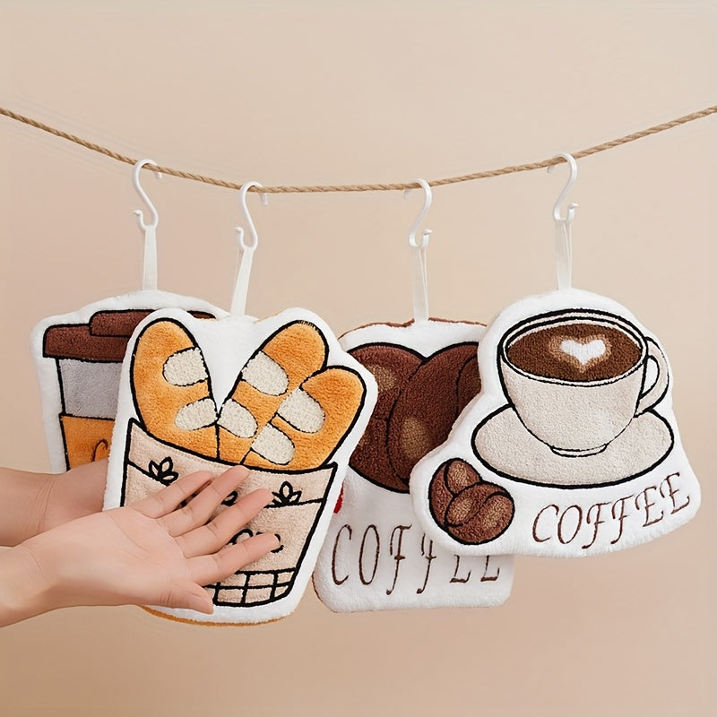 Coffee Pattern Hand Towel Coral Velvet Quick-Drying Absorbent Kitchen Bathroom Gift