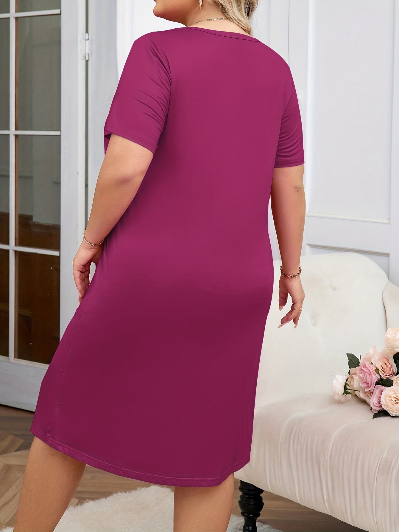 Plus Size Women's Nightgown Short Sleeve Heart Print Casual T-Shirt Dress