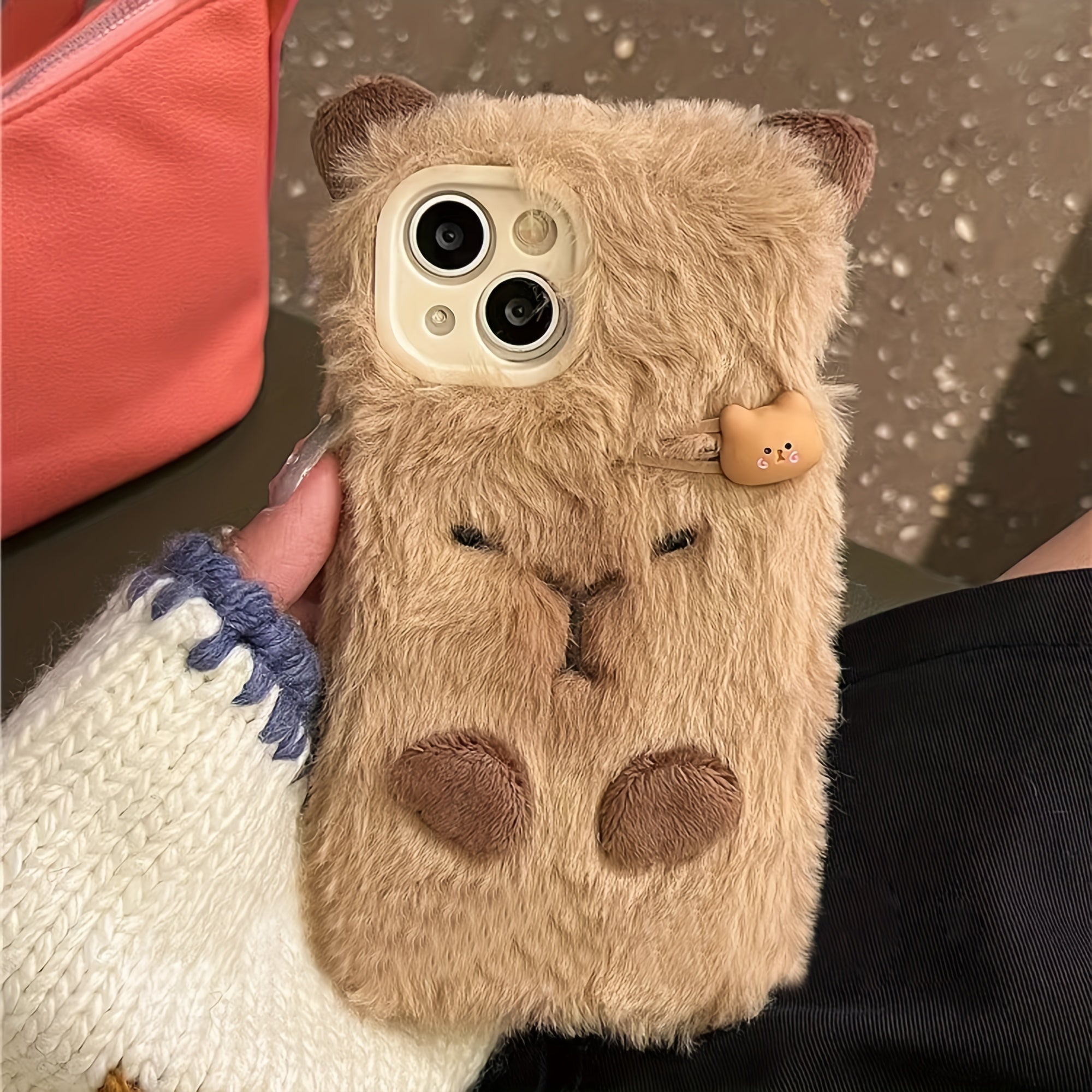 Plush Brown Hairpin Capybara Phone Case for iPhone 13 14 15 with Anti-Fall Soft Material