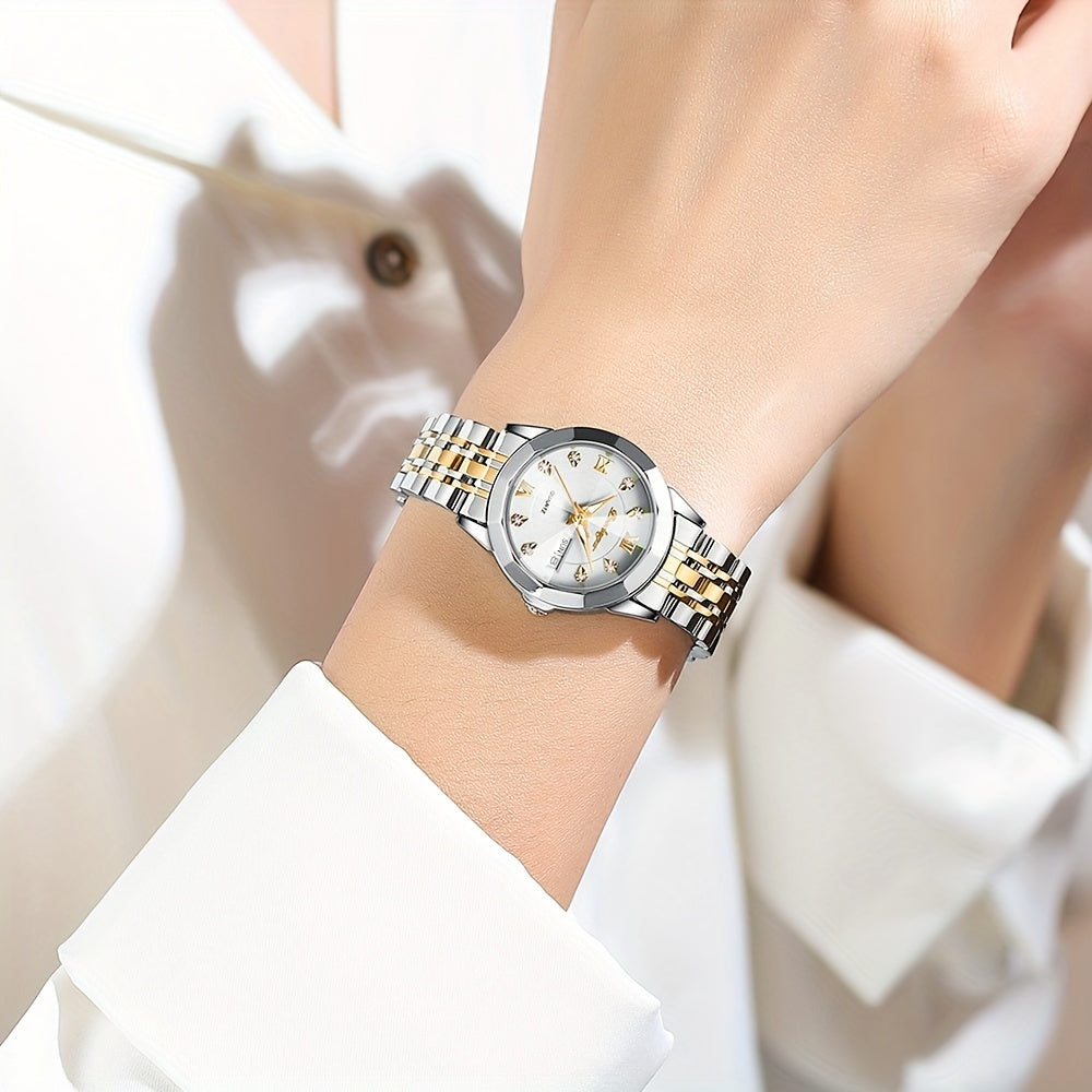 Ayollarlar uchun biznes kvarts soat, yoritilgan sana ko'rsatuvchi, po'lat band, zamonaviy qobiq