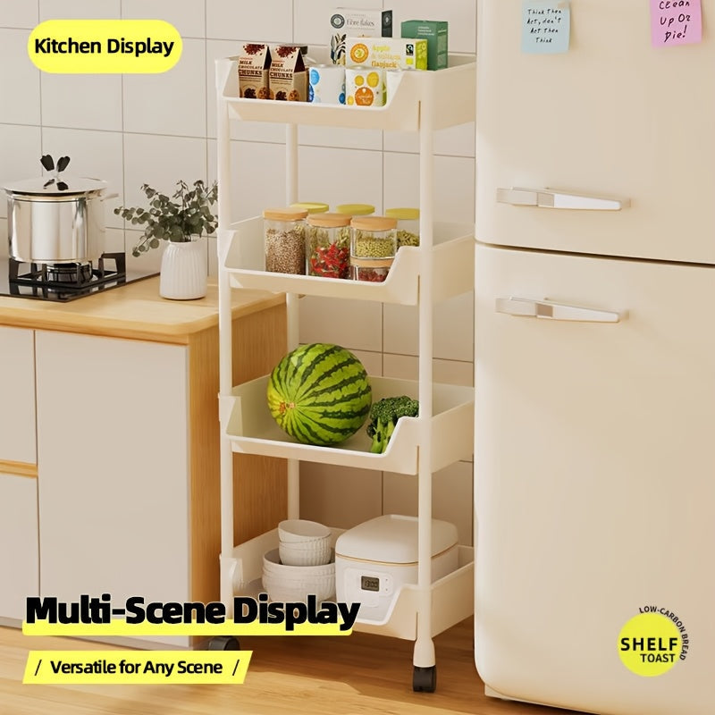 Пластиковая 5-уровневая полка для выпечки на колесах, органайзер для хранения с ячейками для разных типов помещений, простая установка на пол без необходимости сборки.