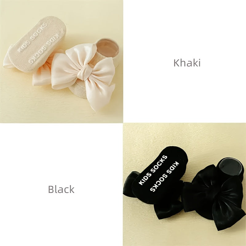 Kids Non-Slip Cotton Blend Socks with Bowknot 4-Pack All-Season