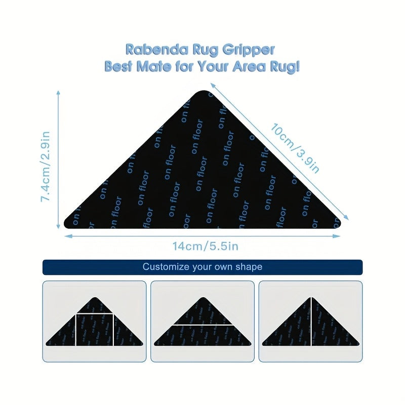 8 dona uchburchak gilam tutqichlari, ikki tomonlama yopishqoq bilan, yog'och pol va plitkalar uchun