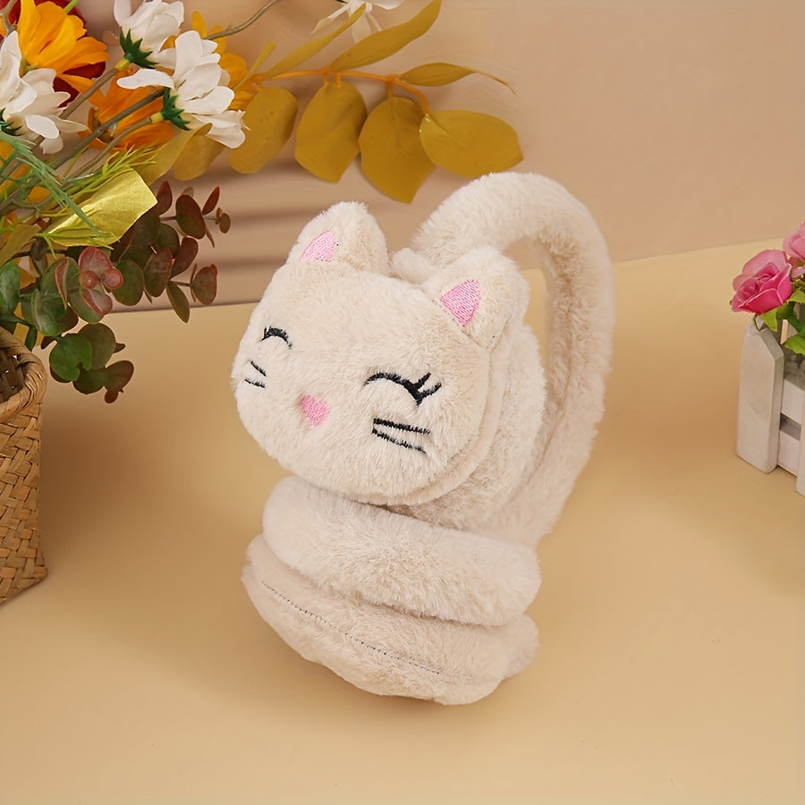 Soft Furry Solid Color Cat Plush Earmuffs for Women and Girls Winter Warmth