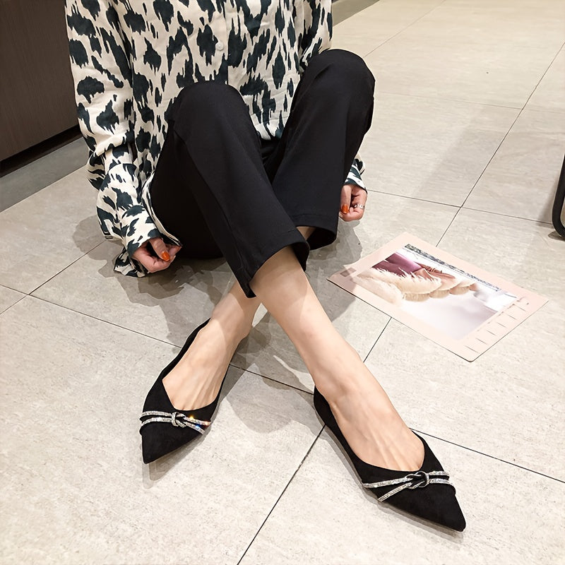 Women's Rhinestone Decor Flat Shoes Pointed Toe Soft Sole Lightweight Walking