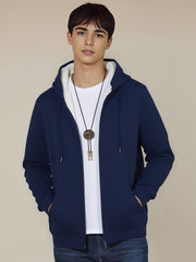 Plus Size Casual Zip-Up Hooded Jacket Polyester Solid Color