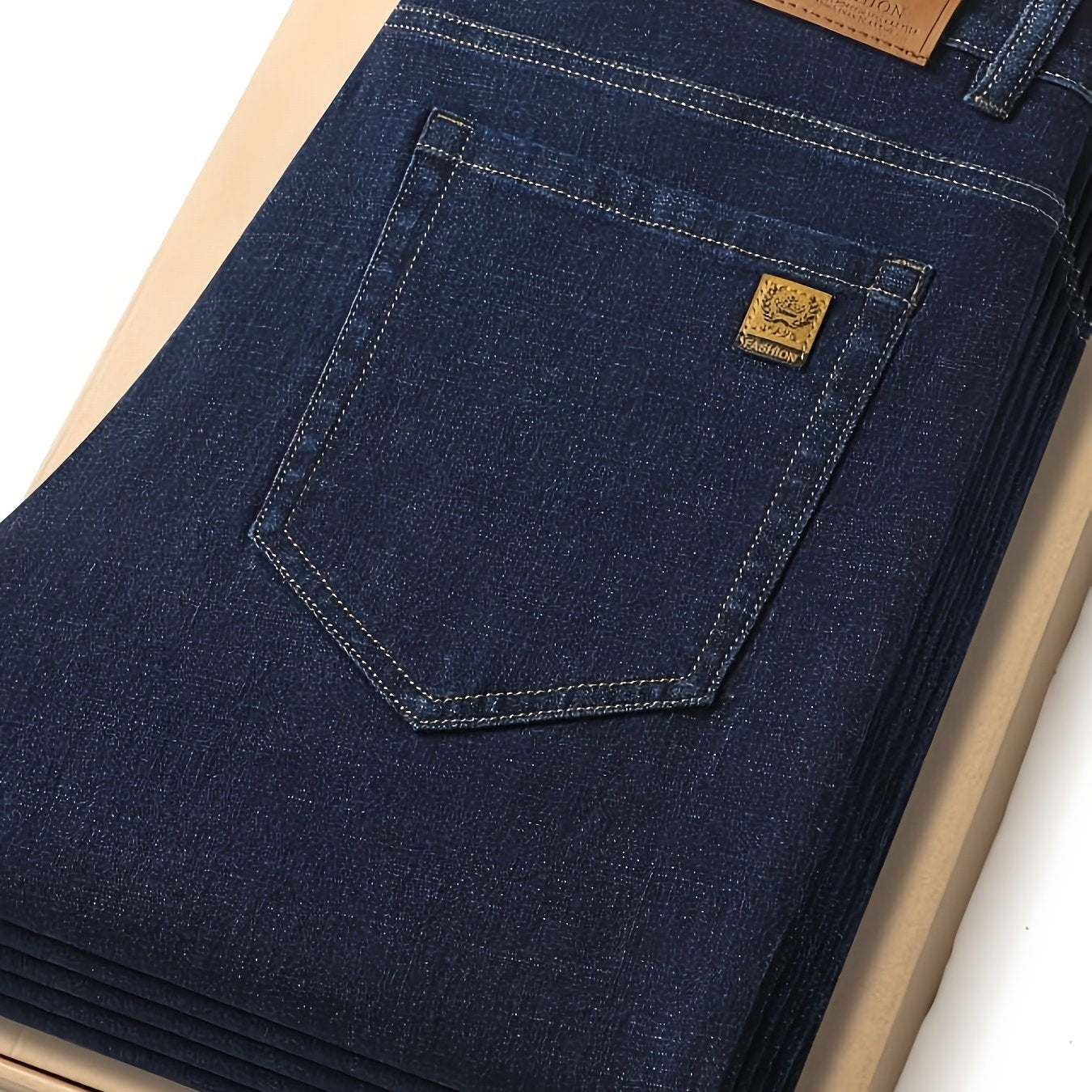 Men's Cotton Blend Business Casual Jeans Regular Fit All-Season