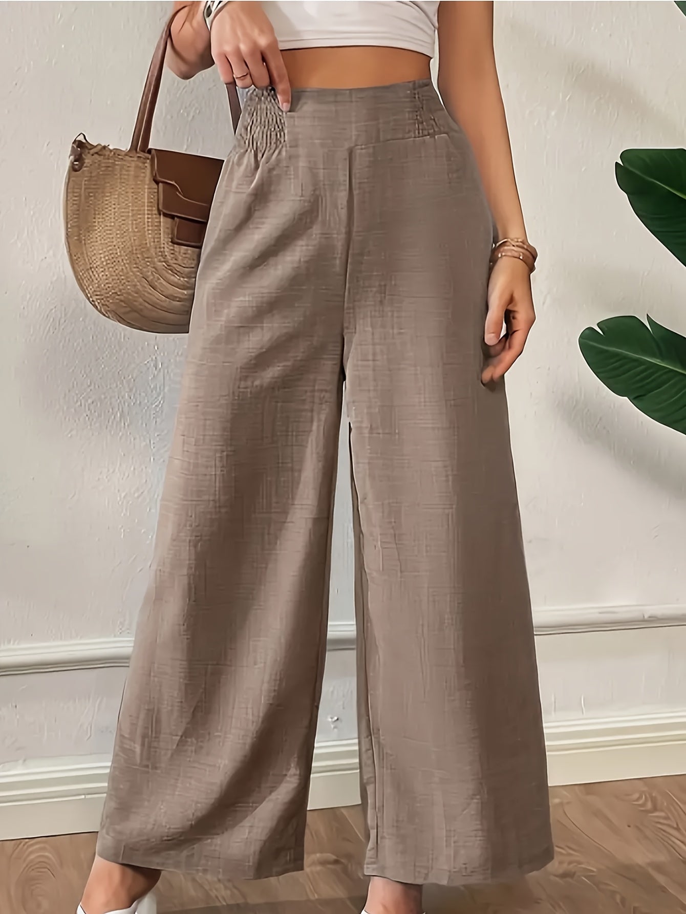 Women's Wide Leg Pants Polyester Solid Color High-Waisted Spring Summer Fall