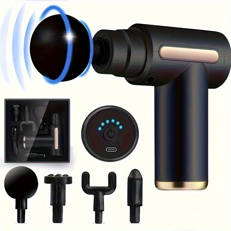 Electric Massage Gun with 4 Replaceable Heads Portable Handheld Muscle Massager Ultra-Silent Brushless Motor