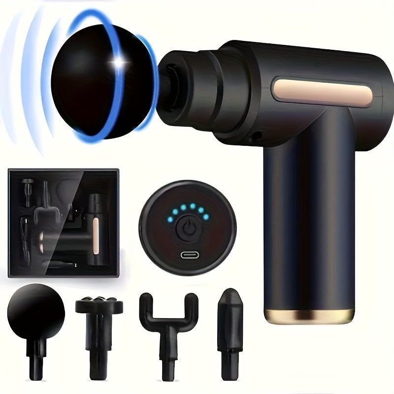 Electric Massage Gun with 4 Replaceable Heads Portable Handheld Muscle Massager Ultra-Silent Brushless Motor
