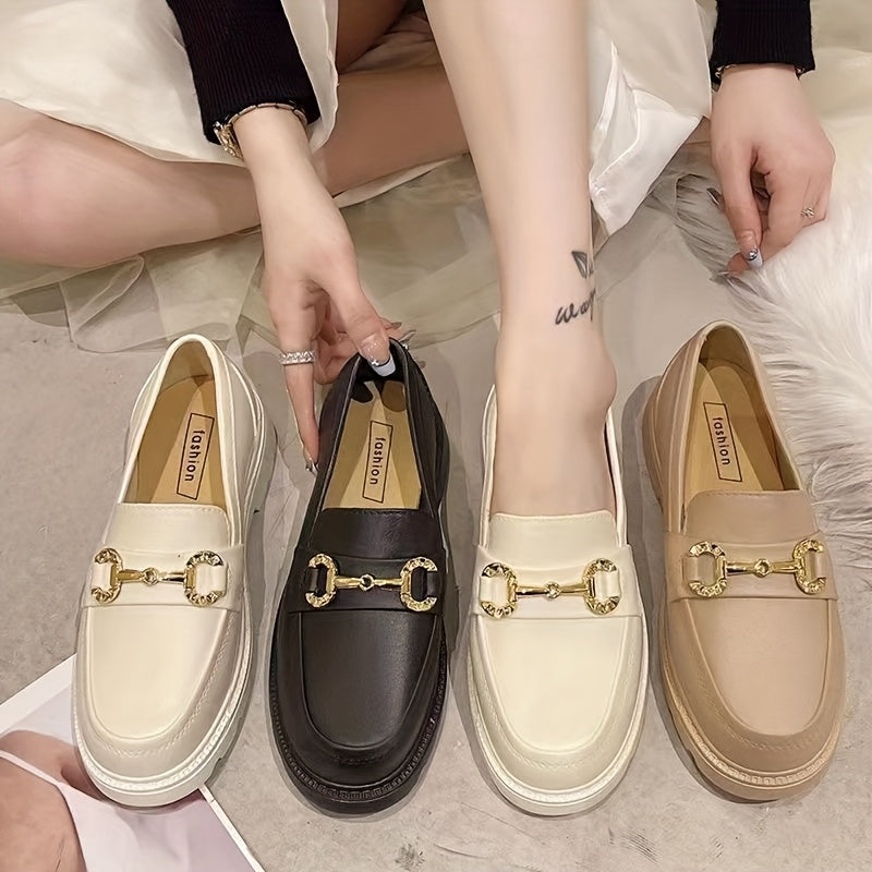 Women's Slip-On Loafers Leather Cushioned EVA Slip-Resistant Black Beige