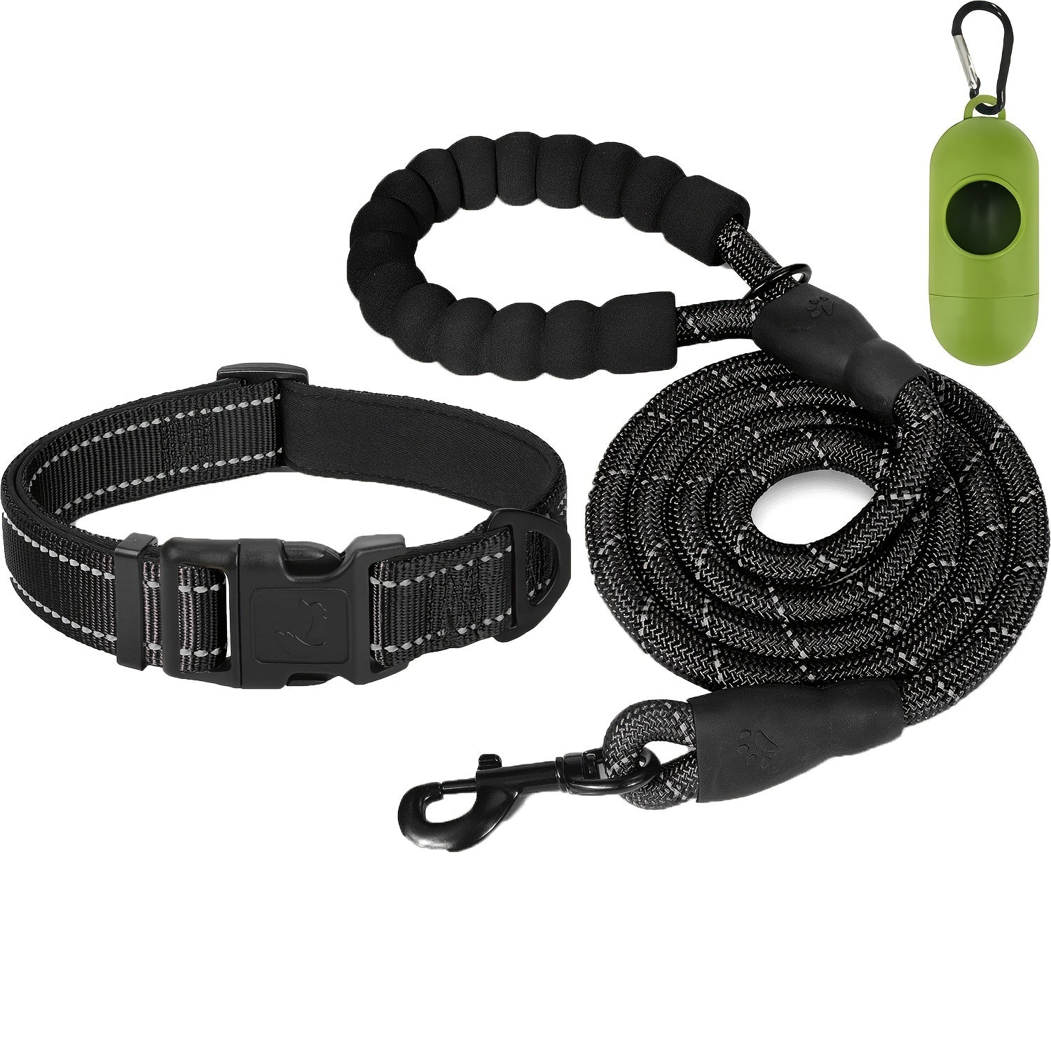 Reflective Dog Leash and Adjustable Nylon Collar Set for All Sizes